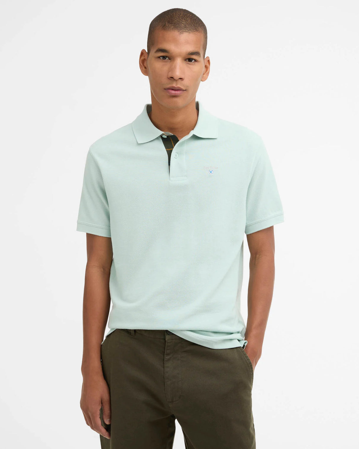 Barbour Tartan Pique Polo Shirt, mint blue