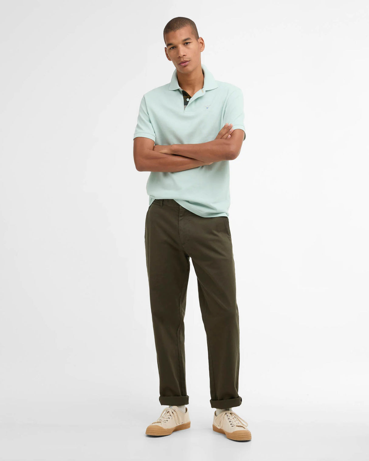 Barbour Tartan Pique Polo Shirt, mint blue