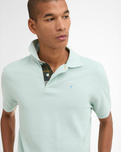 Barbour Tartan Pique Polo Shirt, mint blue