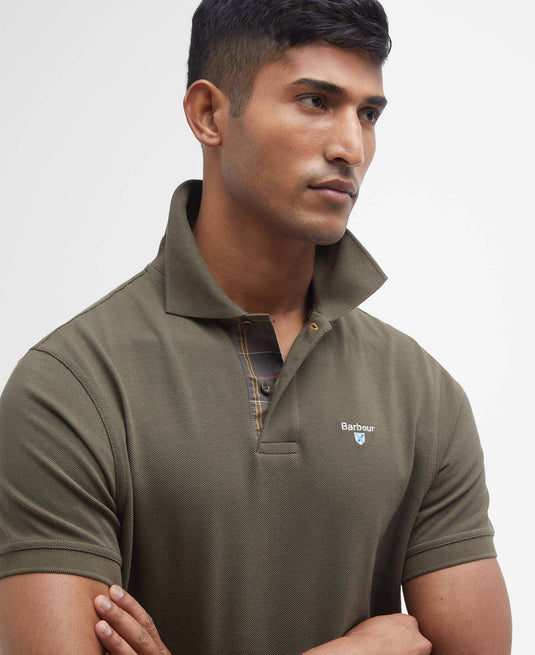 Tartan Pique Polo Shirt - Dark Olive