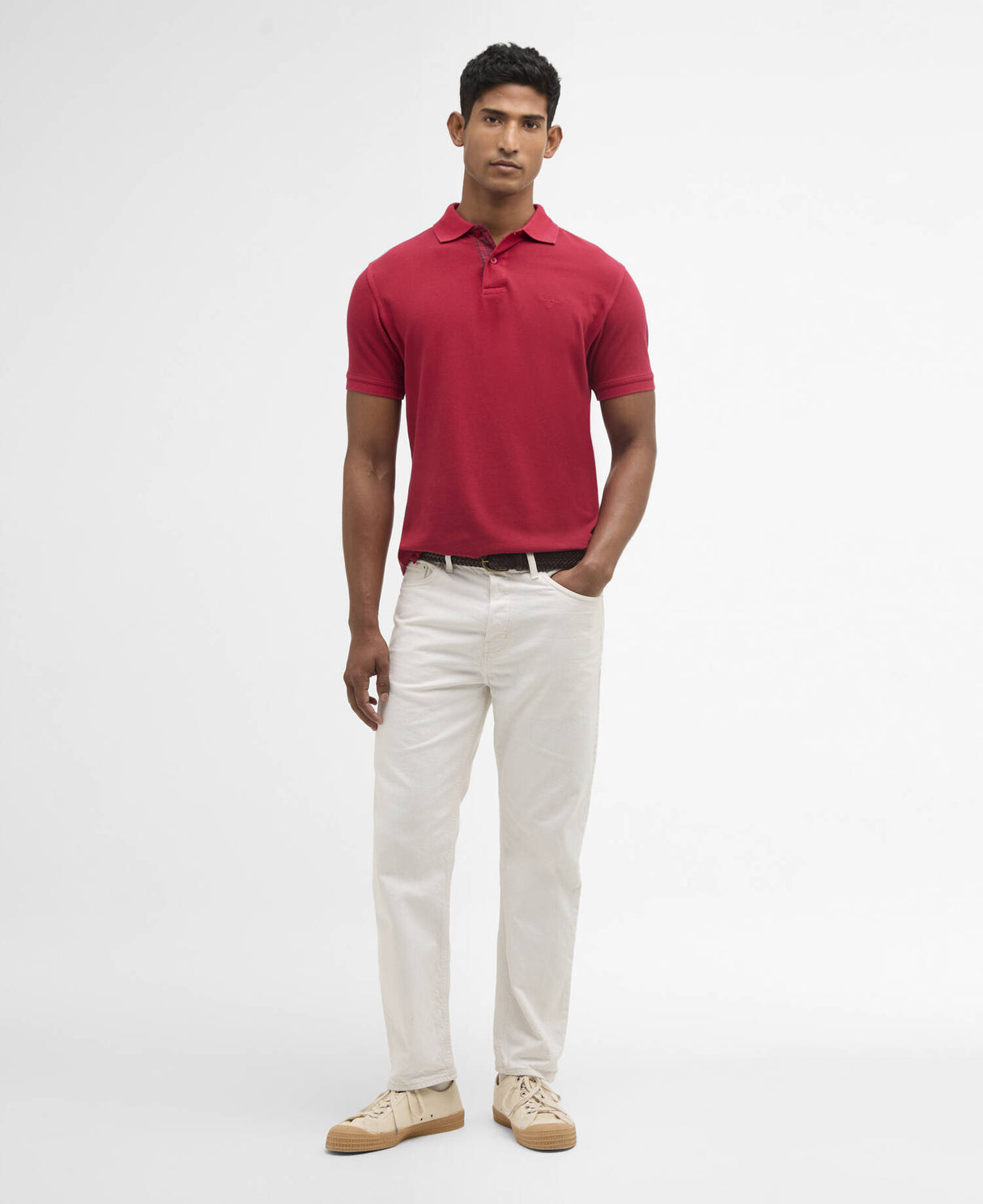 Washed Tartan Tailored Fit Pique Polo - Washed Red