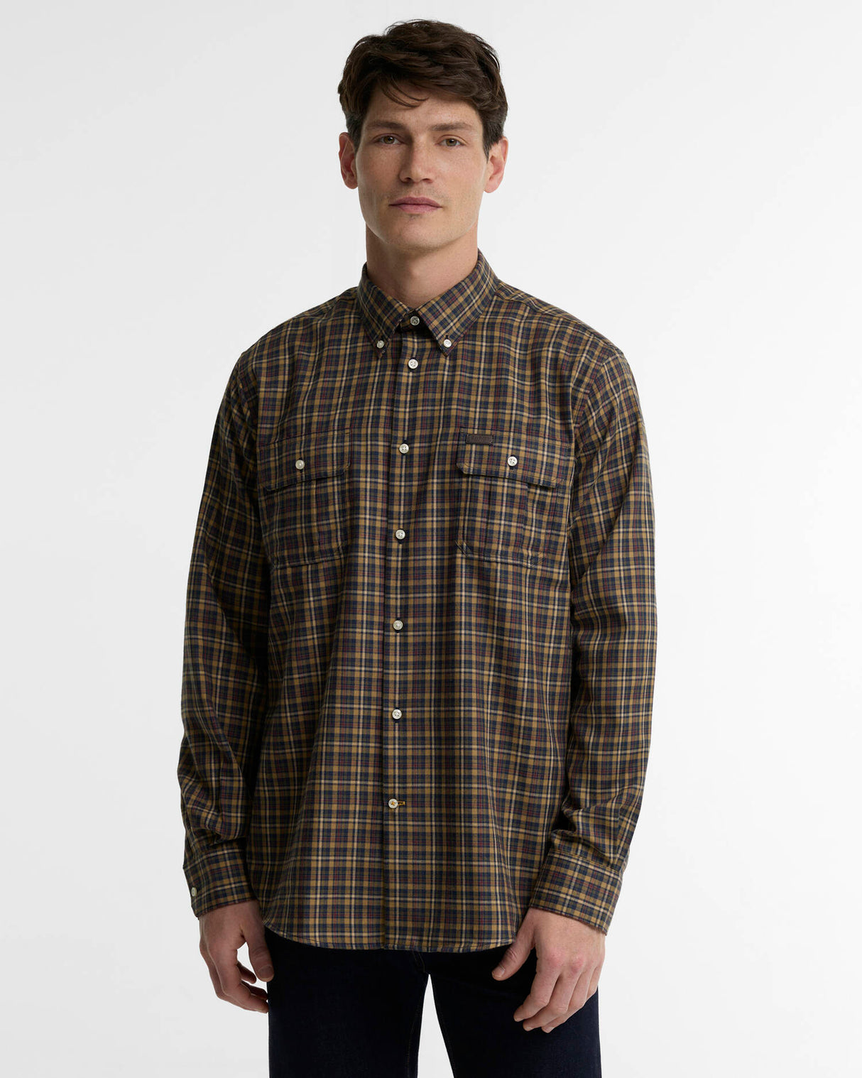 Barbour Panwell Thermo Weave Regular Fit Checked Shirt, camel