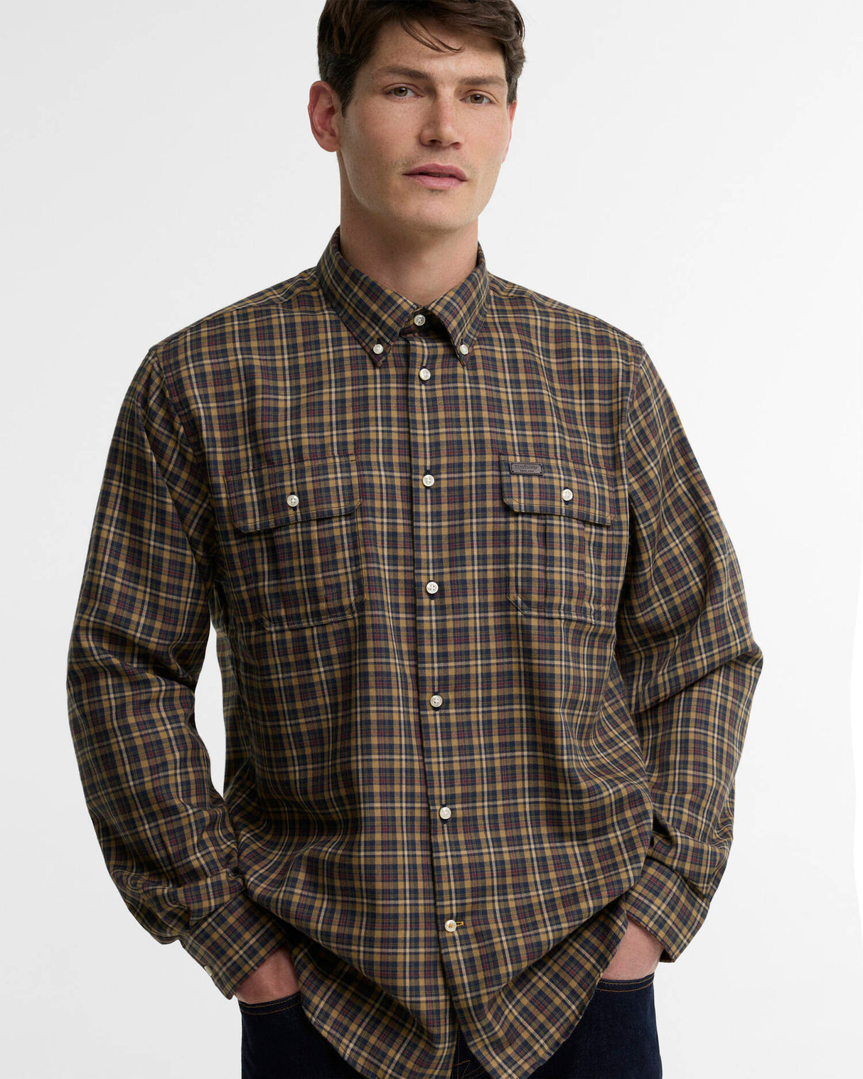 Barbour Panwell Thermo Weave Regular Fit Checked Shirt, camel