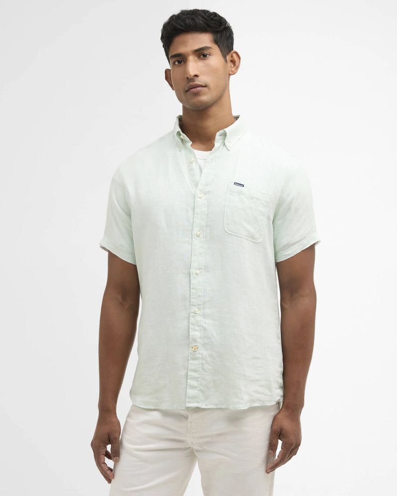 Afbeelding laden in Galerijviewer, Barbour Linton Linen S/S Tailored Shirt, mint blue
