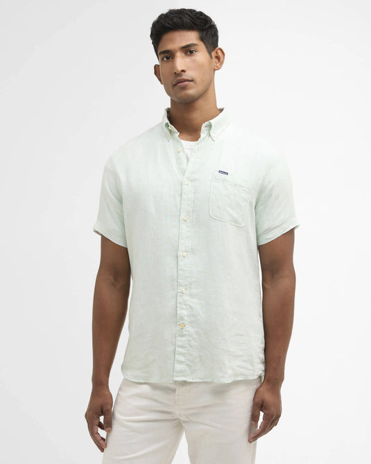 Barbour Linton Linen S/S Tailored Shirt, mint blue