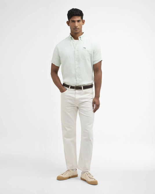 Barbour Linton Linen S/S Tailored Shirt, mint blue