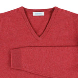 Osborne Knitwear, lamswollen damestrui V-hals, rouge