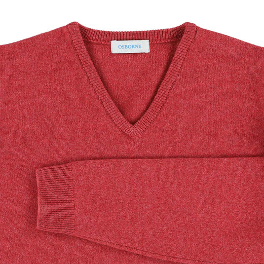 Osborne Knitwear, lamswollen damestrui V-hals, rouge