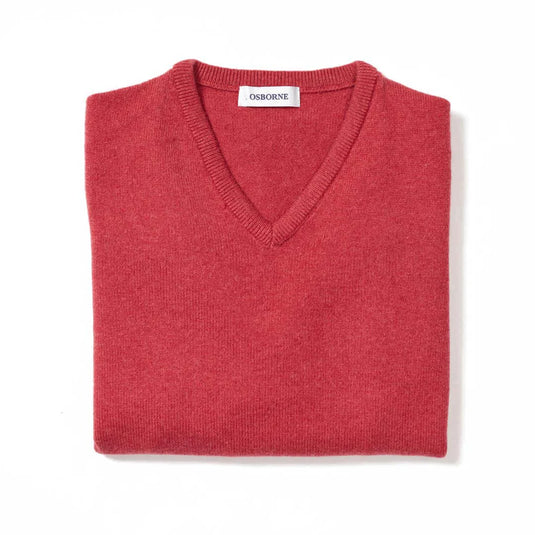 Osborne Knitwear, lamswollen damestrui V-hals, rouge