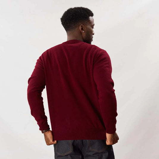 Osborne Knitwear, lamswollen herentrui ronde hals, bordeaux