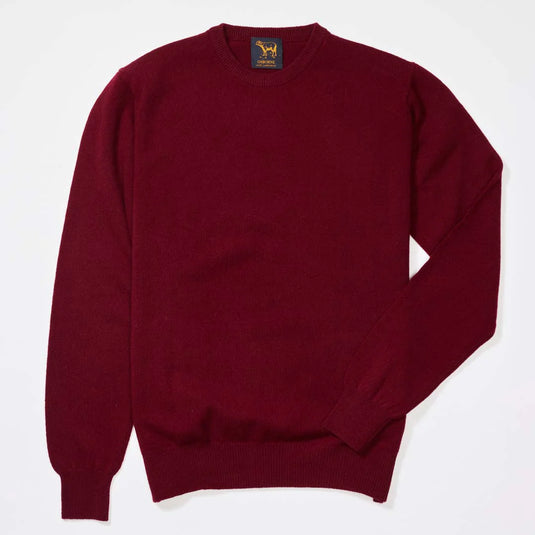 Osborne Knitwear, lamswollen herentrui ronde hals, bordeaux