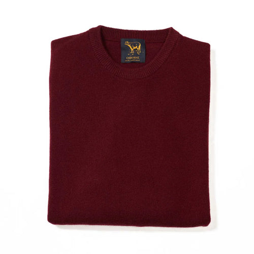 Osborne Knitwear, lamswollen herentrui ronde hals, bordeaux