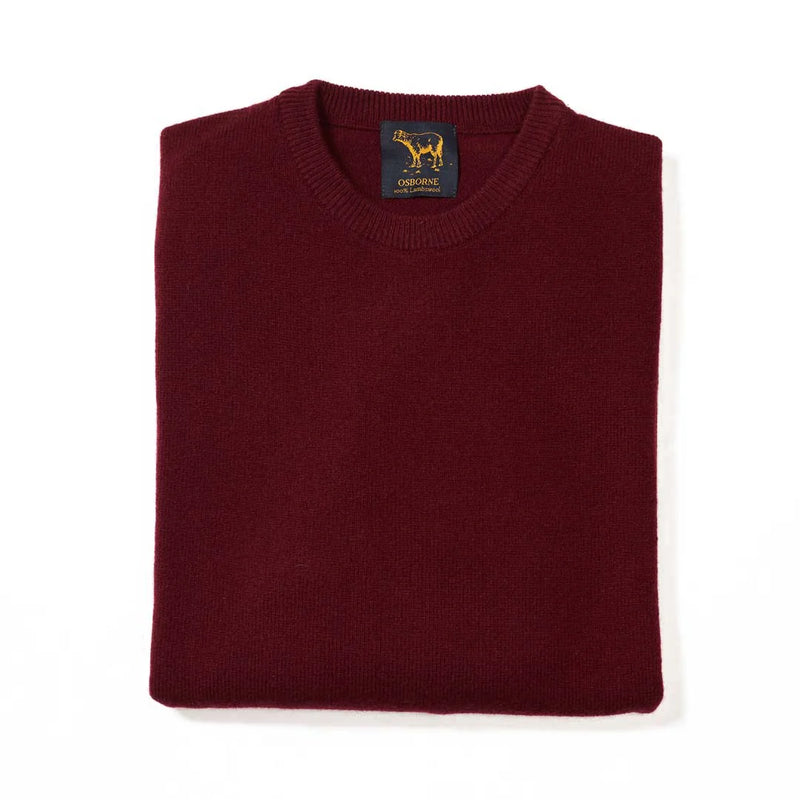 Afbeelding laden in Galerijviewer, Osborne Knitwear, lamswollen herentrui ronde hals, bordeaux
