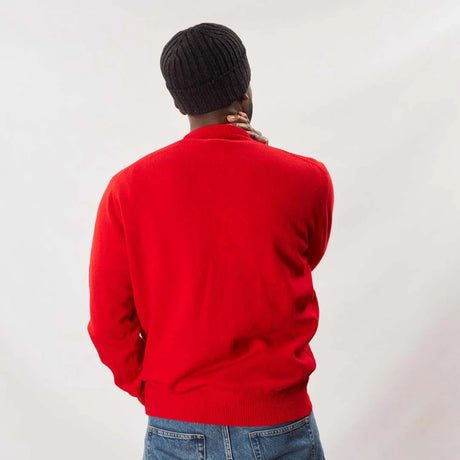 Osborne Knitwear, lamswollen herentrui ronde hals, tartan scarlet