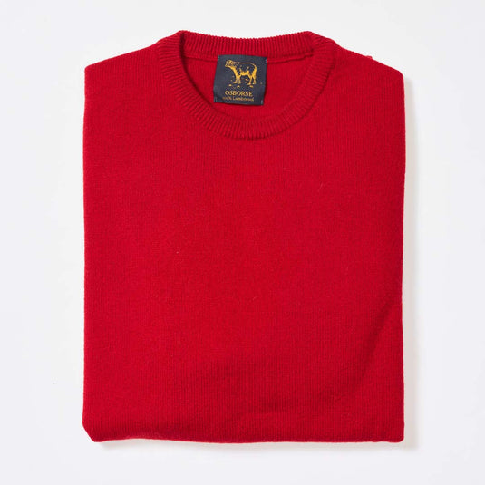 Osborne Knitwear, lamswollen herentrui ronde hals, tartan scarlet