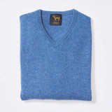 Osborne Knitwear, lamswollen damestrui V-hals, jeans
