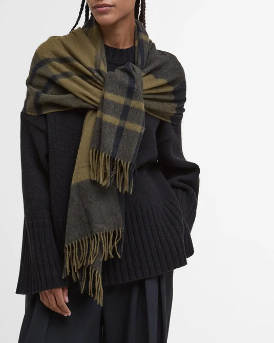 Barbour Maxine Tartan Scarf, black/olive