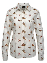 Skogen Dames Blouse Met Fazanten, white/brown/dark orange