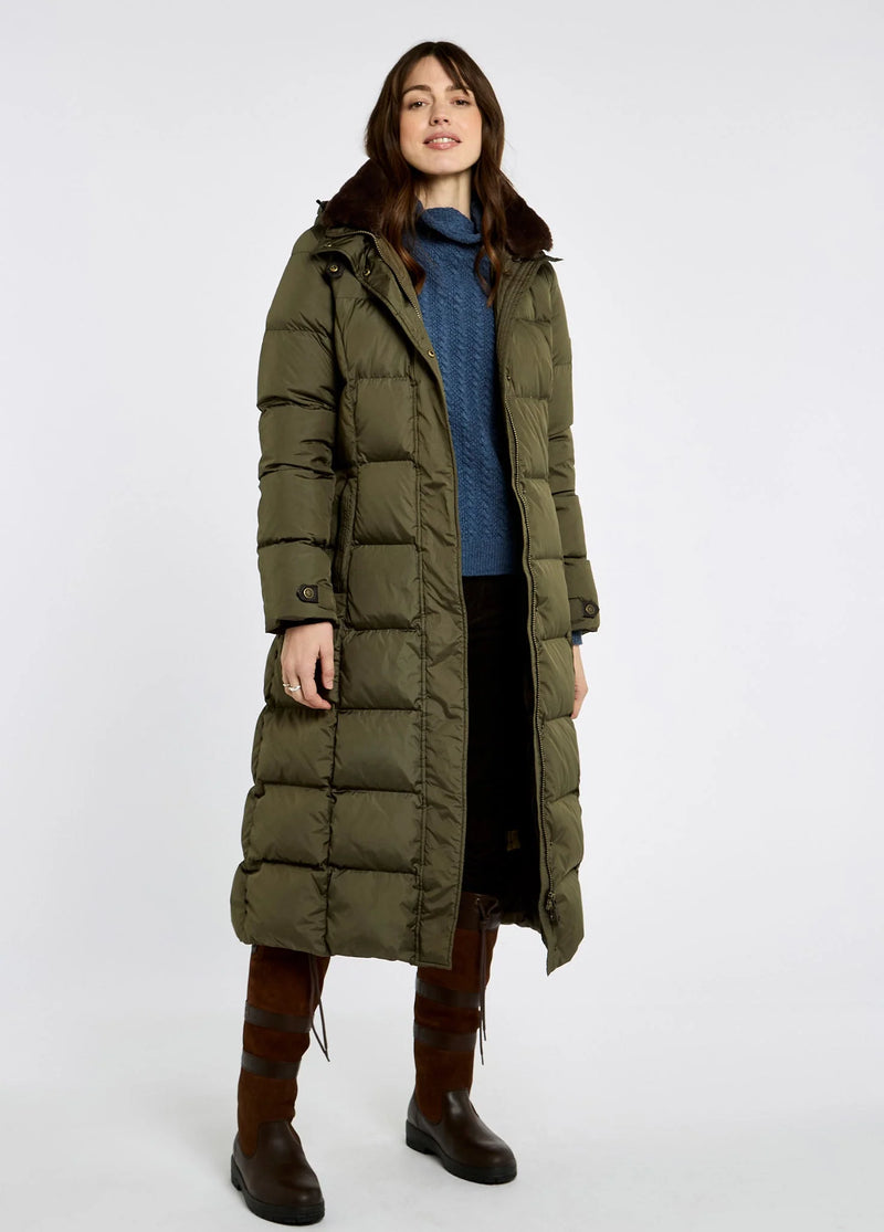 Afbeelding laden in Galerijviewer, Dubarry Aldborough dames lange donsjas, olive
