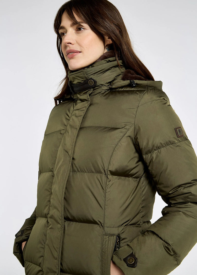 Afbeelding laden in Galerijviewer, Dubarry Aldborough dames lange donsjas, olive
