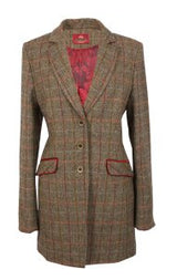 Foresta Anita dames blazer, visgraat met ruit, olive/red
