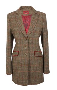 Foresta Anita dames blazer, visgraat met ruit, olive/red
