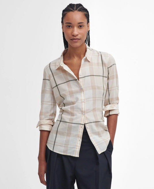 Barbour Bredon Check Shirt, winter white/loden tartan