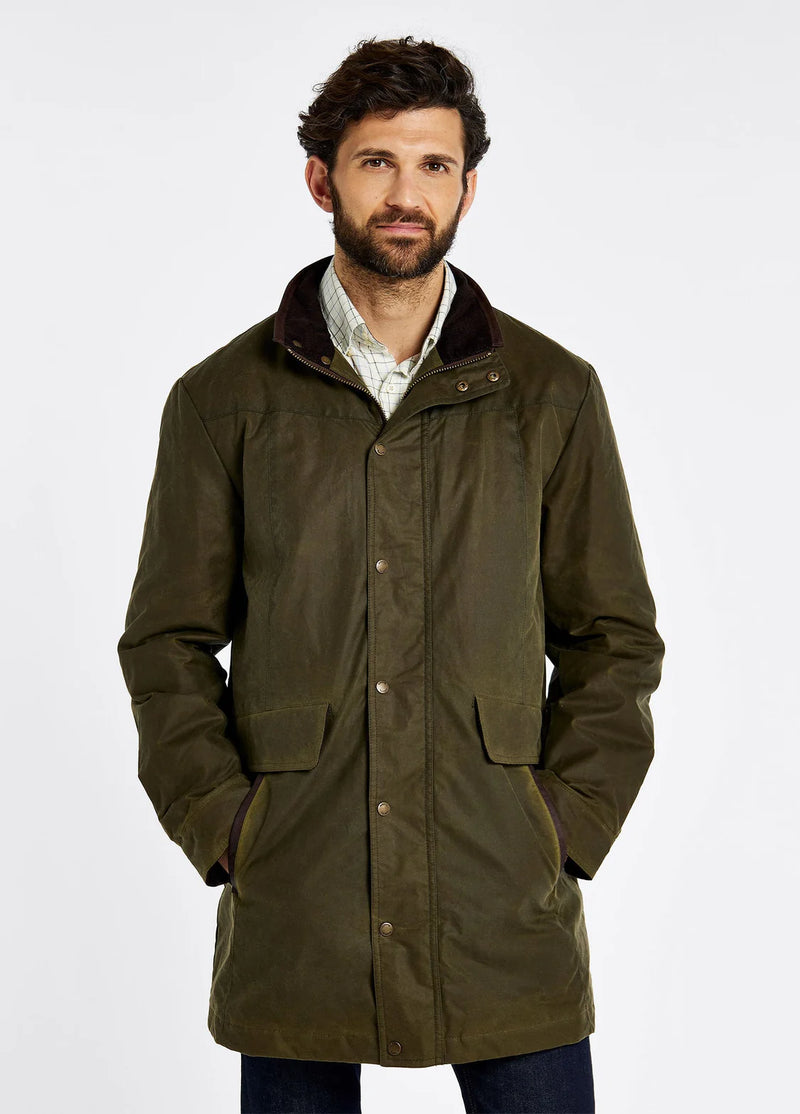 Load image into Gallery viewer, Dubarry Chalkhill Men&#39;s Long Wax Jacket, fennel
