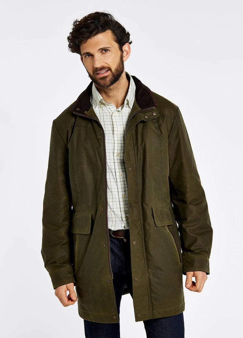 Load image into Gallery viewer, Dubarry Chalkhill Men&#39;s Long Wax Jacket, fennel
