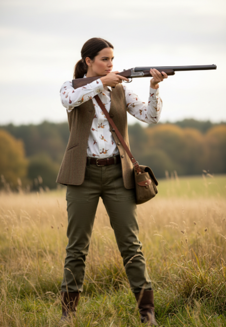 Skogen Dames Blouse Met Fazanten, white/brown/dark orange