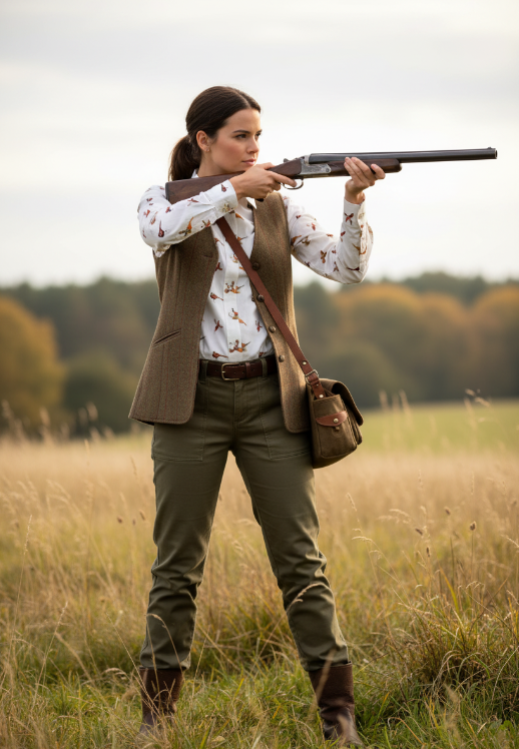 Skogen Dames Blouse Met Fazanten, white/brown/dark orange