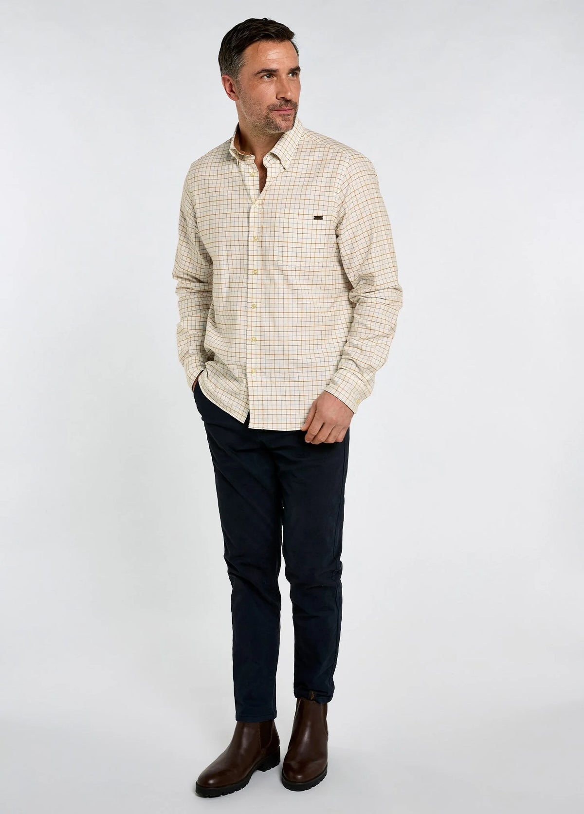 Dubarry Drumcar, heren geruit overhemd, ochre