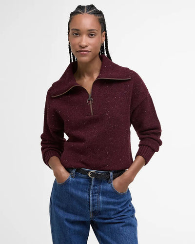 Barbour Lavensdale Half Zip Knitted Jumper, black cherry