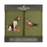 David Aster zakdoeken, hond en fazant