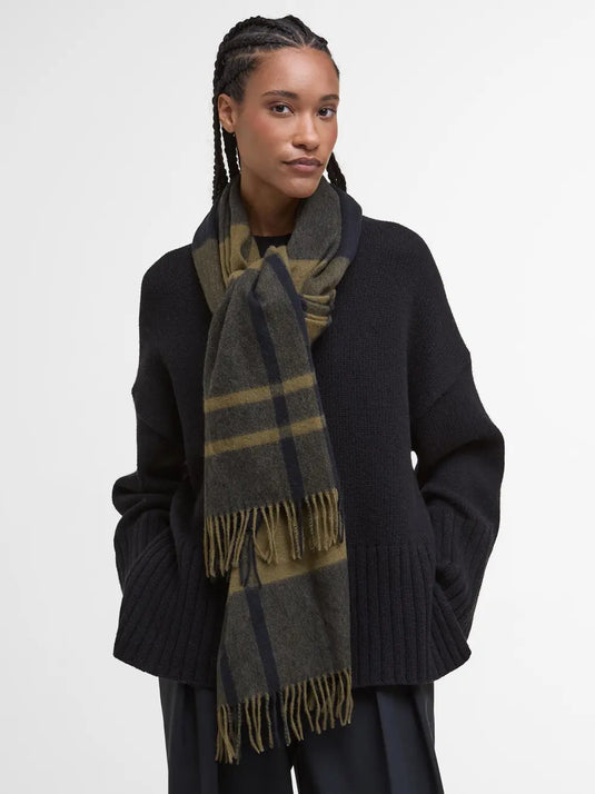 Barbour Maxine Tartan Scarf, black/olive