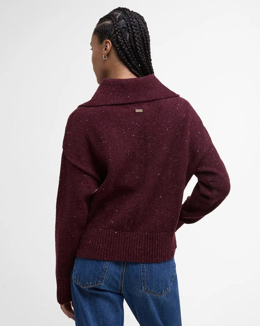 Barbour Lavensdale Half Zip Knitted Jumper, black cherry