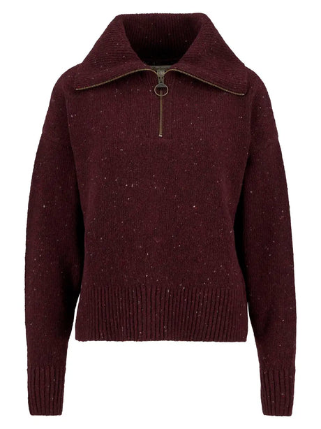 Barbour Lavensdale Half Zip Knitted Jumper, black cherry