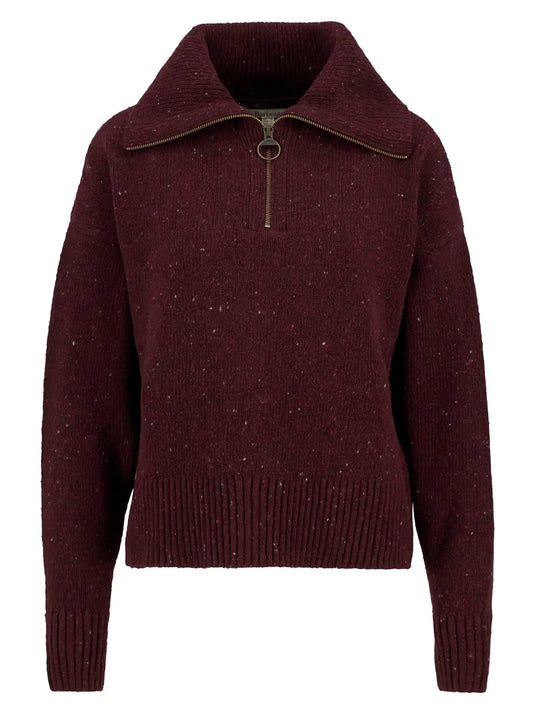 Barbour Lavensdale Half Zip Knitted Jumper, black cherry