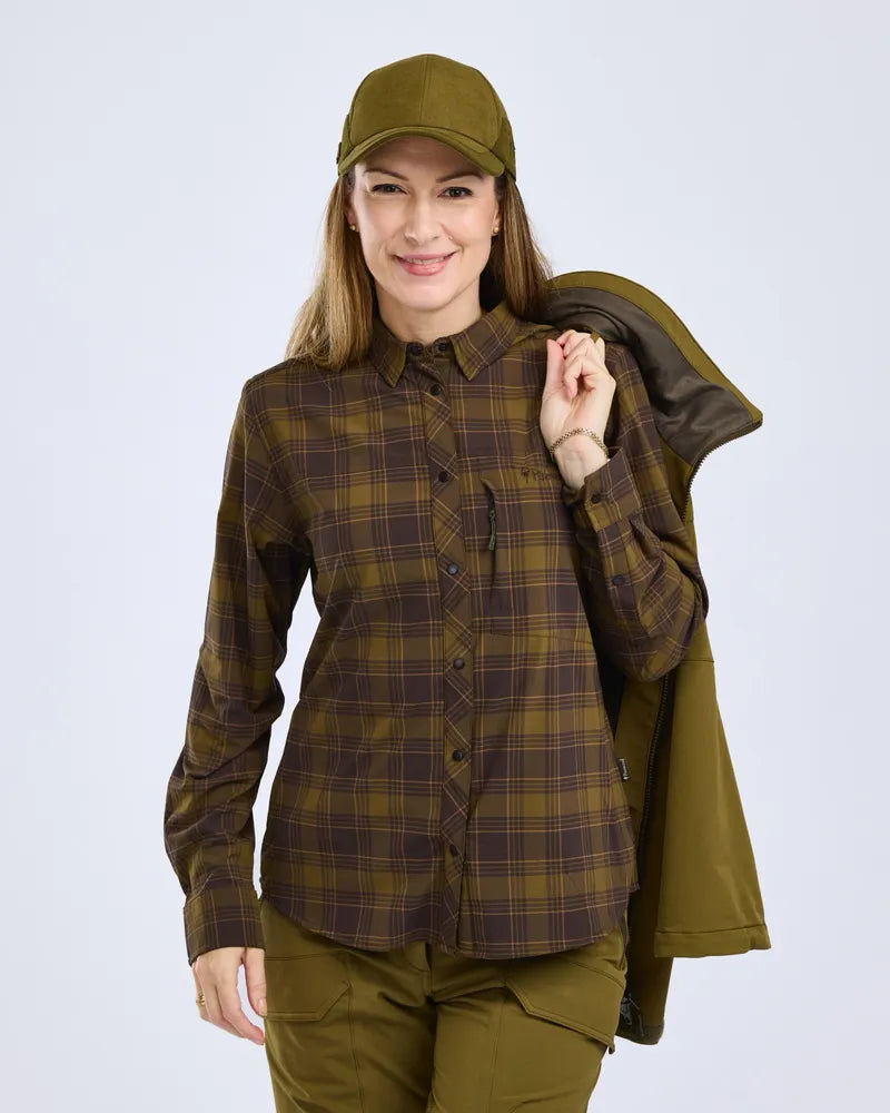 Afbeelding laden in Galerijviewer, Pinewood Abisko Trekking InsectSafe L/S Shirt Women, d.olive/d.sandstone

