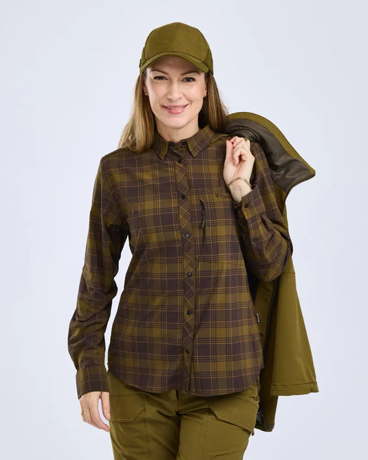Pinewood Abisko Trekking InsectSafe L/S Shirt Women, d.olive/d.sandstone