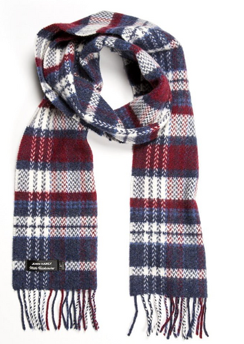 John Hanly Merino Cashmere Scarf 2431,Navy Red white