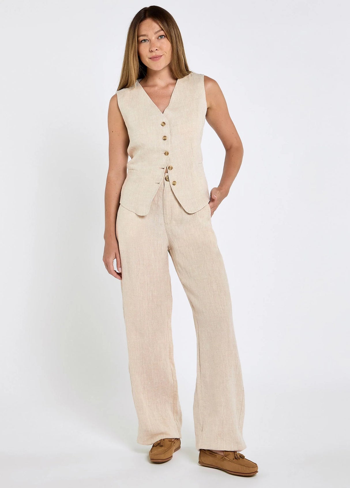 Dubarry Killaloe Dames Linnen Gilet, oatmeal