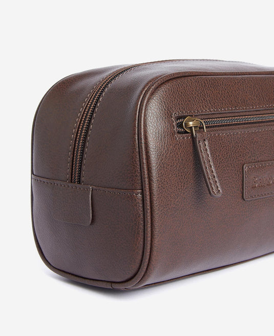 Barbour Leather Washbag, dk brown