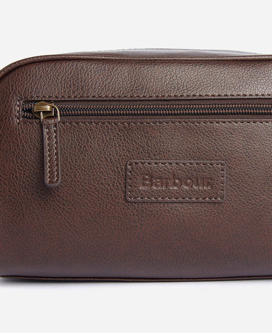 Barbour Leather Washbag, dk brown