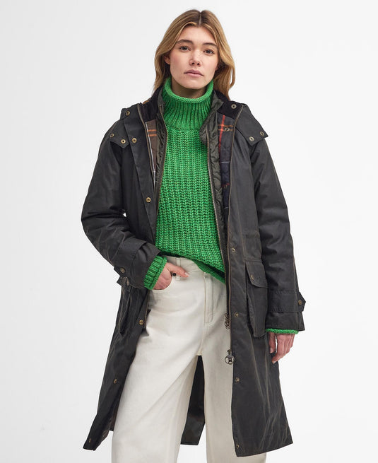 Barbour Long Cannich Wax Jacket, olive classic