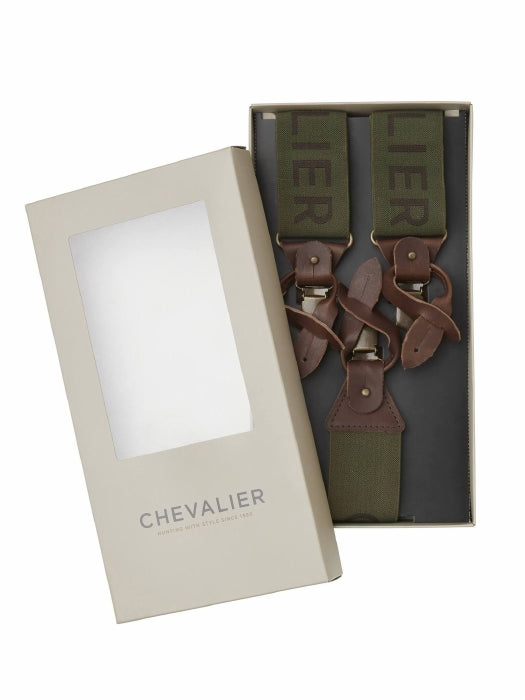 Afbeelding laden in Galerijviewer, Chevalier Logo Suspenders, dark green
