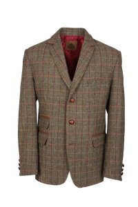 Foresta Rico heren colbert, visgraat met ruit, olive/red