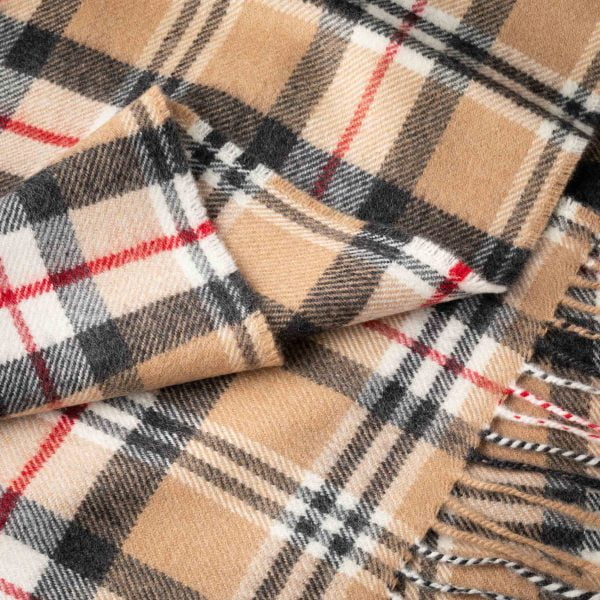 Load image into Gallery viewer, John Hanly Merino Wool Scarf, classic camel tartan
