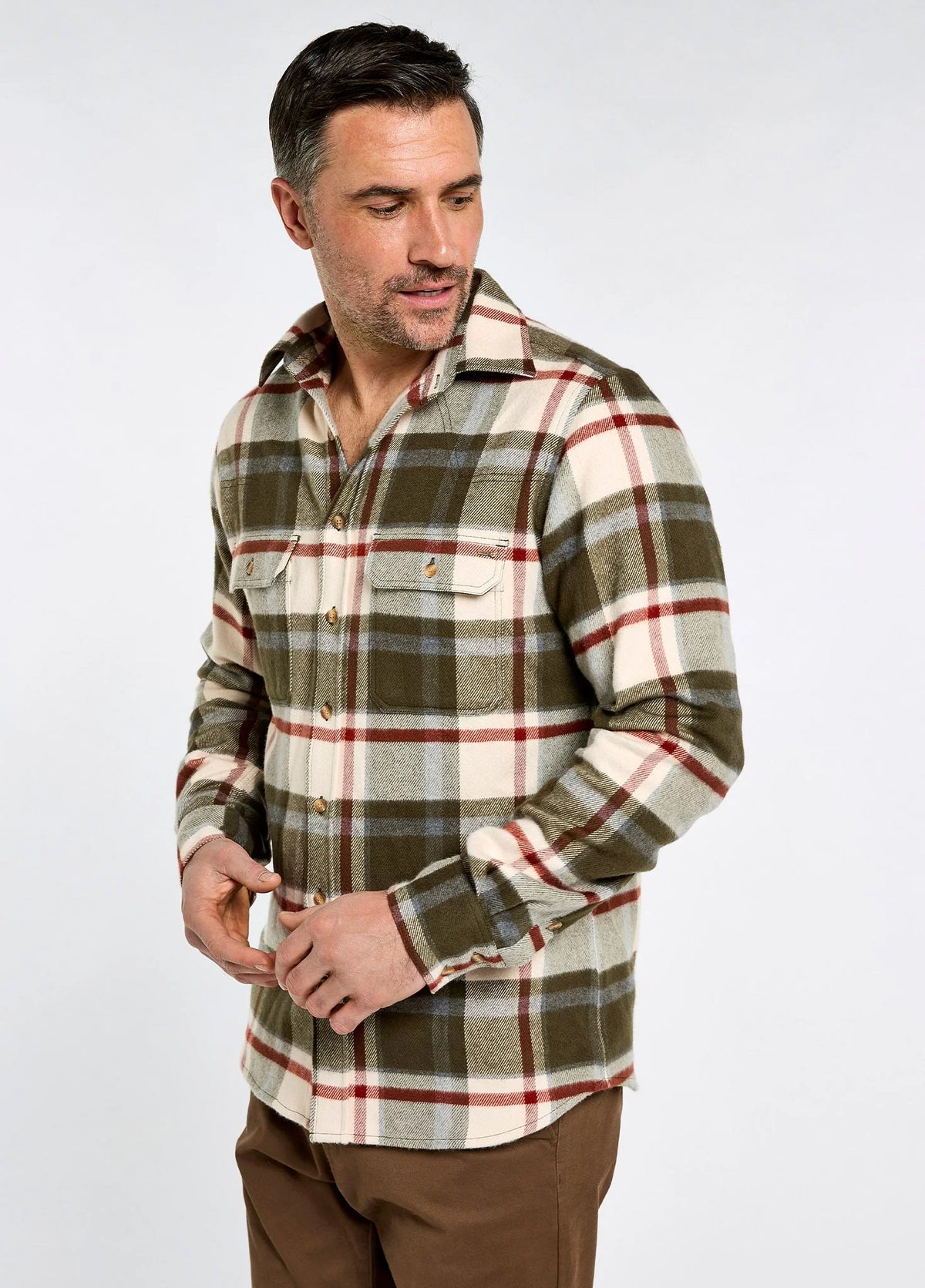Dubarry Townley Heren Overhemd, geruwd katoen, dusky green