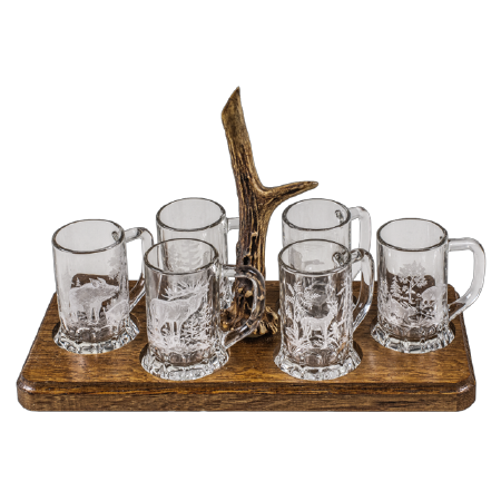 Borrelset van 6 op eikenplank met reestang - Het Brabants Jachthuis